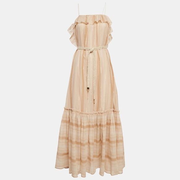 Zimmermann Dresses & Skirts - Zimmermann Beige Metallic Striped Cotton Tiered Maxi Dress M